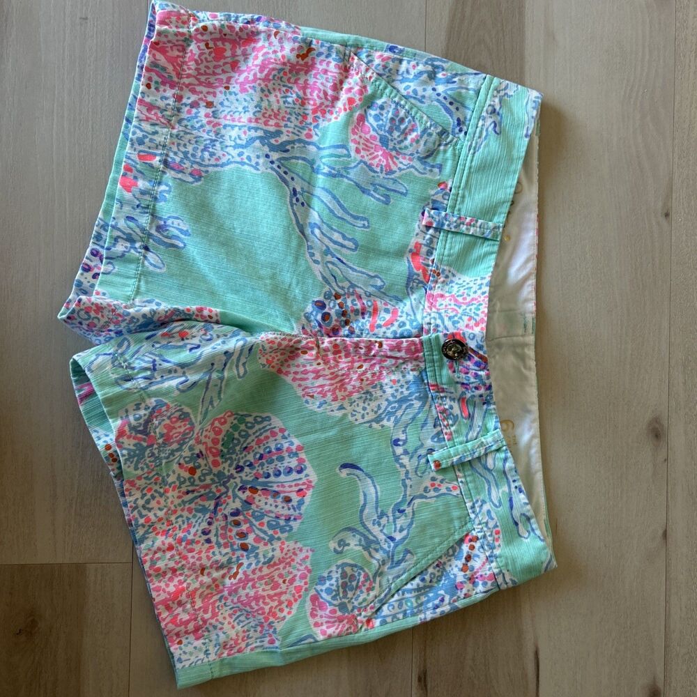 Lilly Pulitzer Callahan Shorts Aqua Blue Women's Size 6 Sea Coral  Cotton